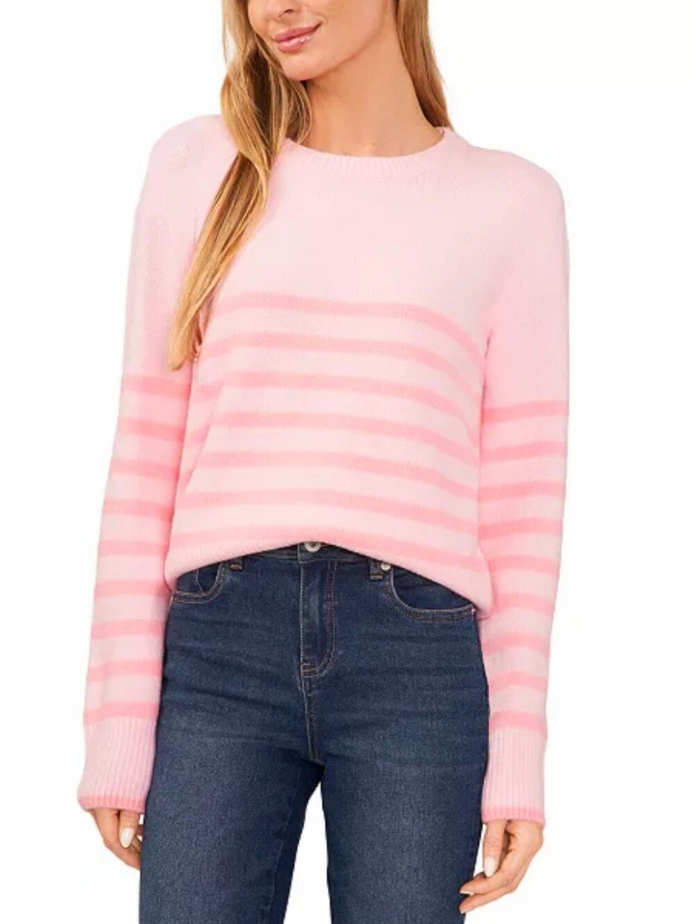 🆕️ Women's Light Pink Striped Crewneck Oversized Sweater Size S